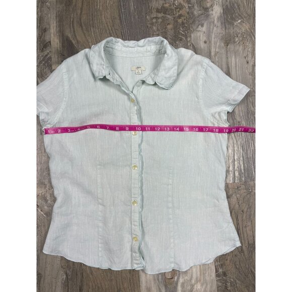 J Jill Linen Button Down Short Sleeve Shirt Small Light Green Casual Collared - Picture 6 of 7